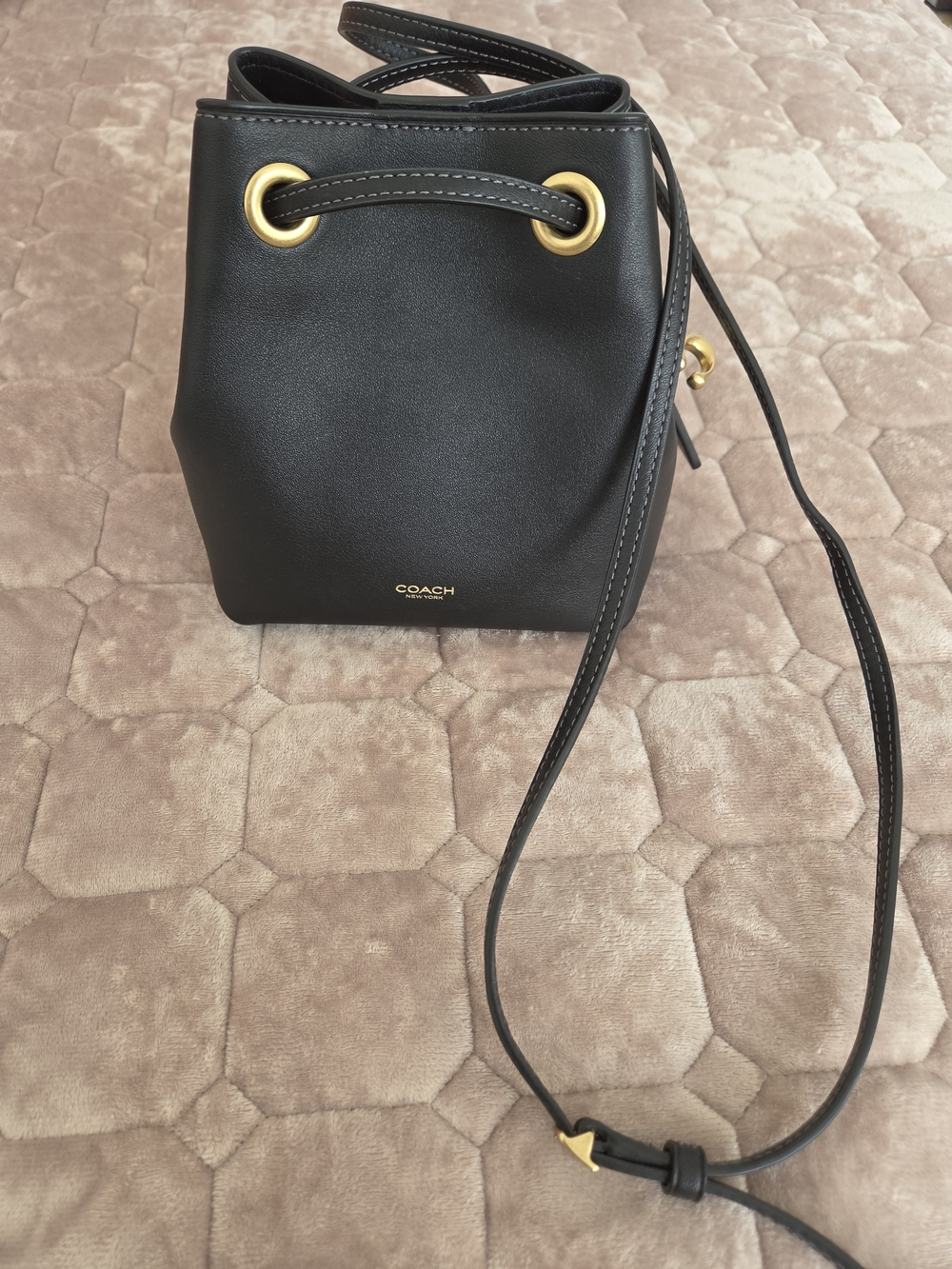 COACH Black Jade Leather Drawstring Bucket Bag